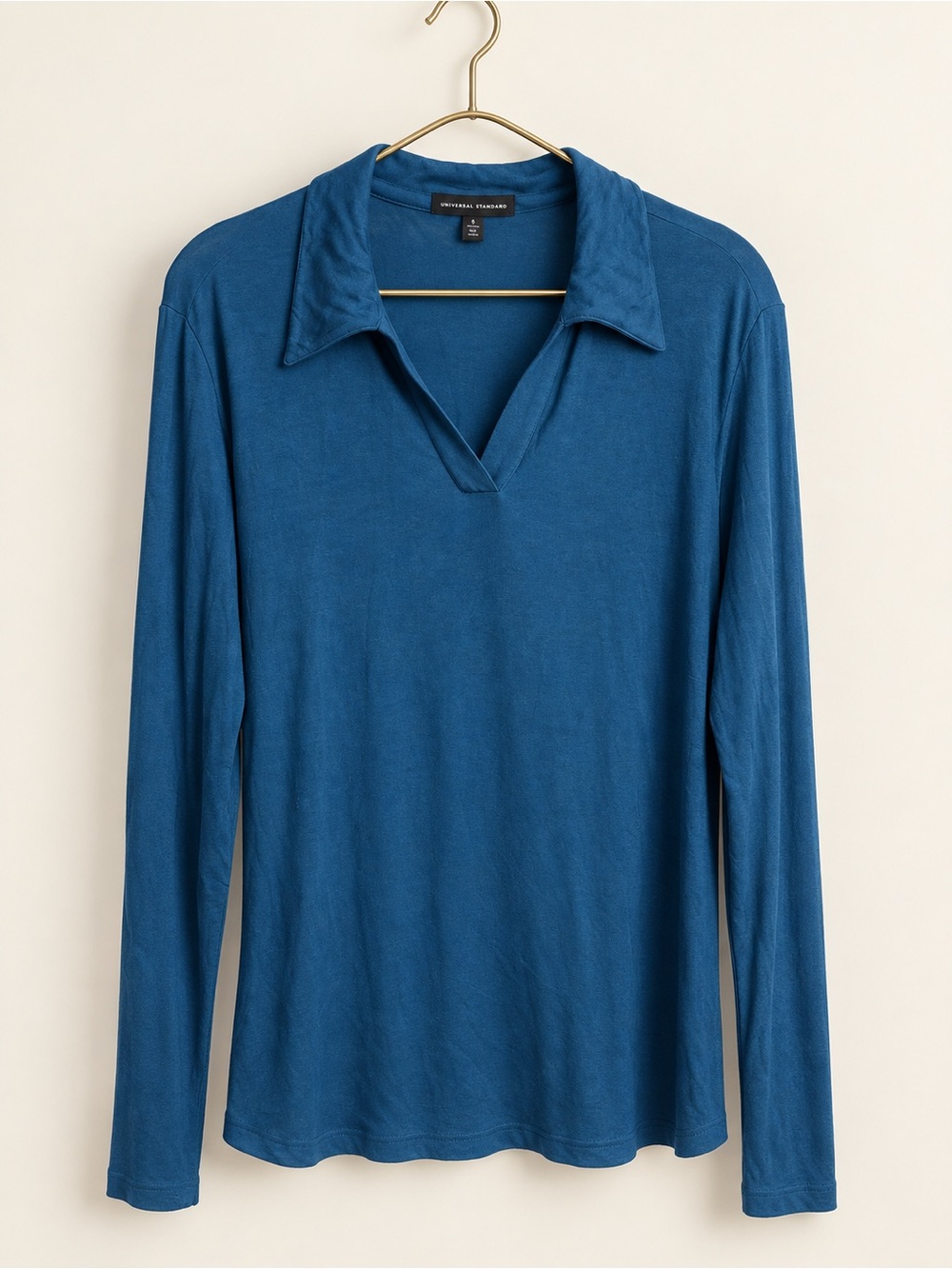 Universal Standard Aalto Long Sleeve Polo Top Teal Blue Size S 14–16